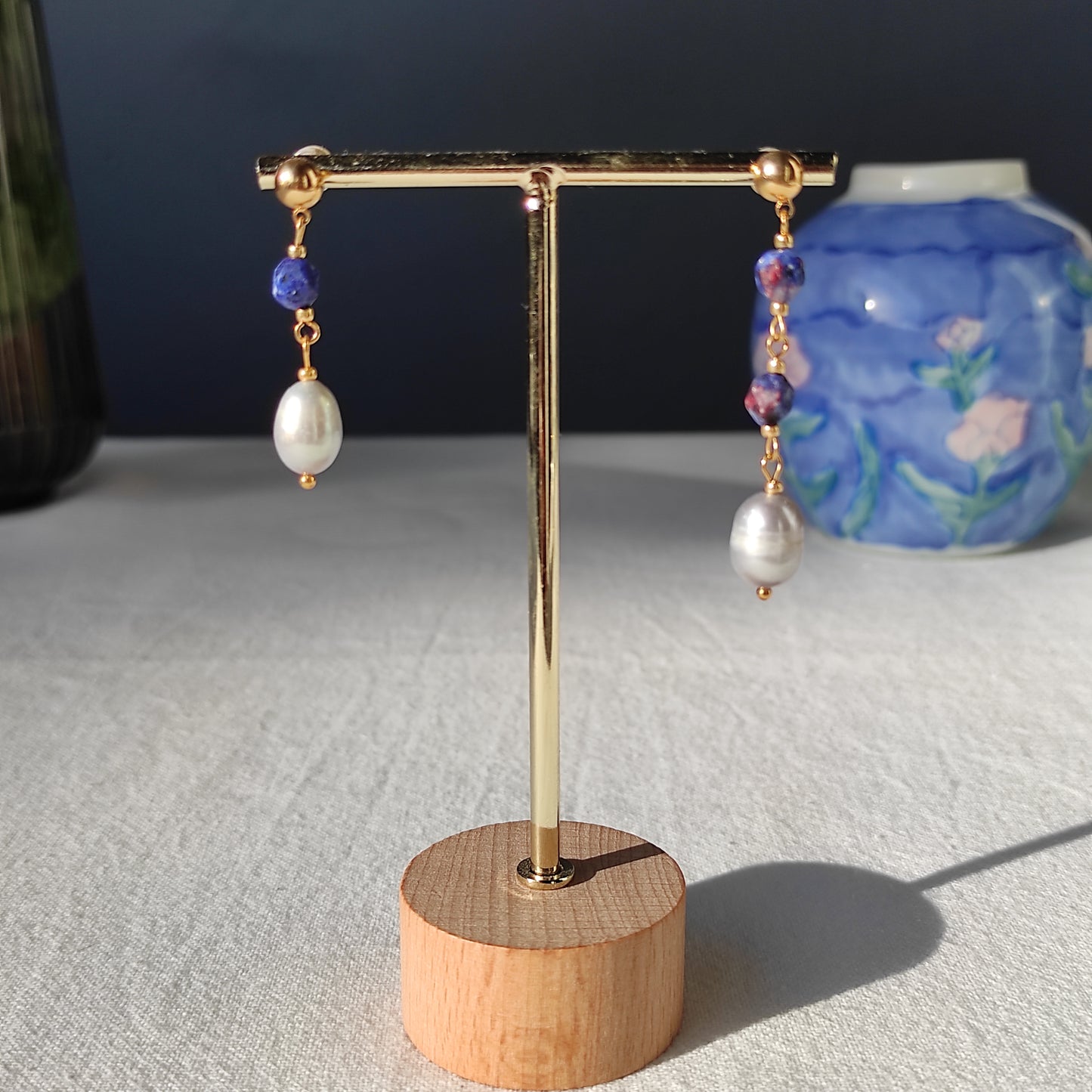 Boucles d'oreilles avec jaspe et perles grises