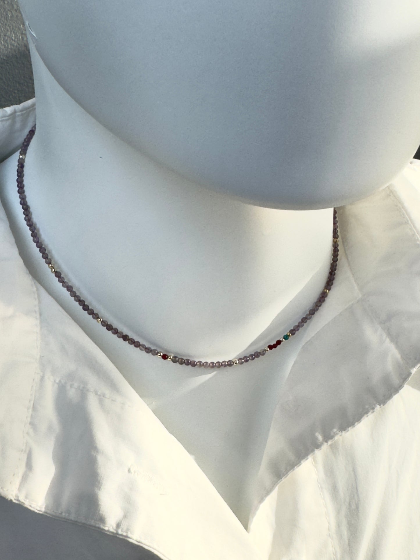 Collier améthyste et spinelle rouge