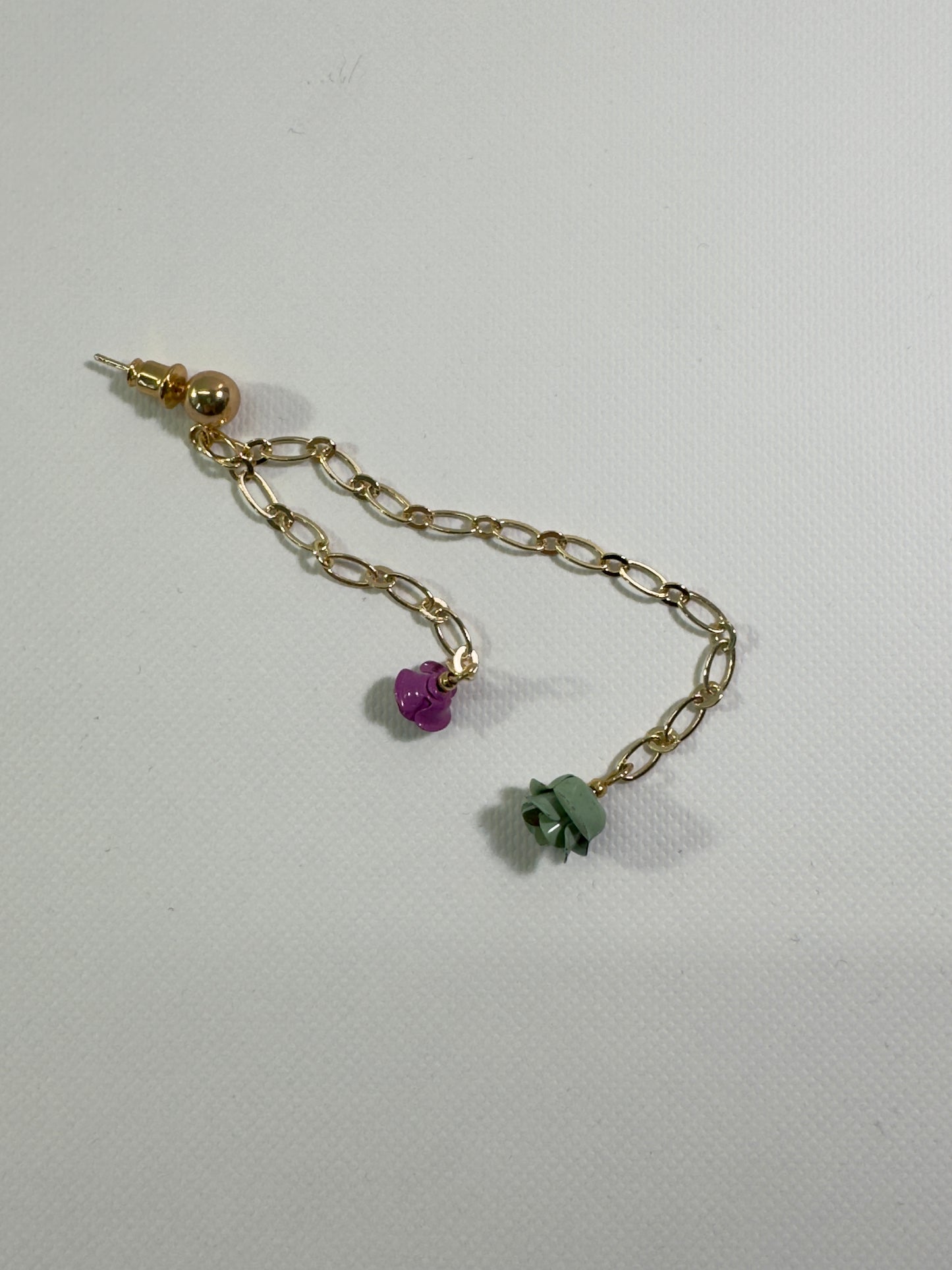 Boucles d’oreilles asymétriques – Libellule & Roses