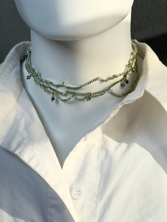 Collier crocheté à perles vert clair
