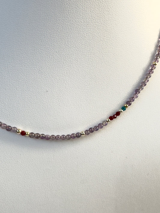 Collier améthyste et spinelle rouge