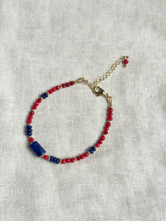 Bracelet en corail rouge et lapis-lazuli